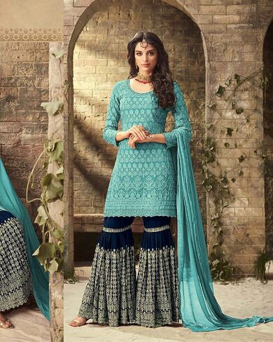 Fashion Indian Pakistani Sharara Palazzo Suit Wedding Party Wear Dress for Eid Ramzon Womens Suits 72002 Mohini in Kuwait