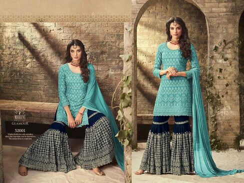 Fashion Indian Pakistani Sharara Palazzo Suit Wedding Party Wear Dress for Eid Ramzon Womens Suits 72002 Mohini in Kuwait