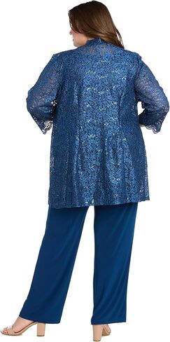 3pc pant set أعلى ث/لؤلؤة خط العنق سترة الستترات الدانتيل وسحب السحب على مرنة in Kuwait