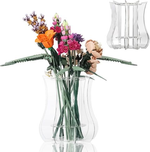 Vase Holder fit for Lego Flowers Bouquet - Acrylic Puzzle Vase fit for Lego Botanical Collection Building, Adult Gift Display Stand for Roses Orchid Sunflower (Transparent) in Saudi Arabia