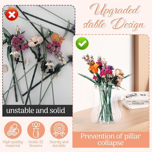 Vase Holder fit for Lego Flowers Bouquet - Acrylic Puzzle Vase fit for Lego Botanical Collection Building, Adult Gift Display Stand for Roses Orchid Sunflower (Transparent) in Saudi Arabia