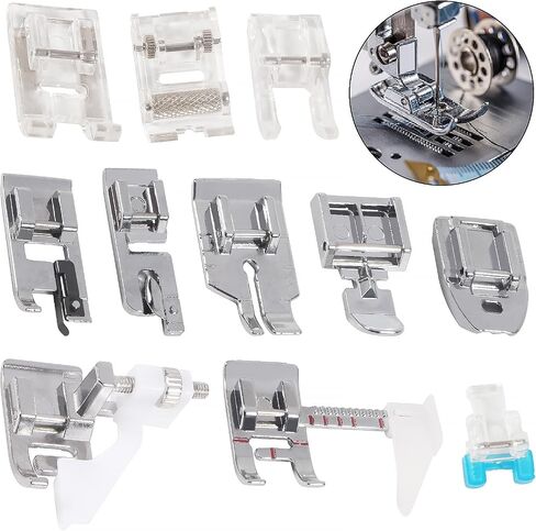 11pcs Presser Feet Set Sewing Machine Presser Foot Snap On for Brother Singer Janome Babylock Kenmore Low Shank Sewing Machine Use in Kuwait