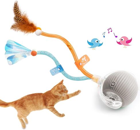 2025 New Generation Interactive Cat Ball Toy with Elastic Mesh Tail - Automatic Motion-Activated Chirping Kitten Toy for Indoor Cats, Relieves Boredom & Encourages Play in Kuwait