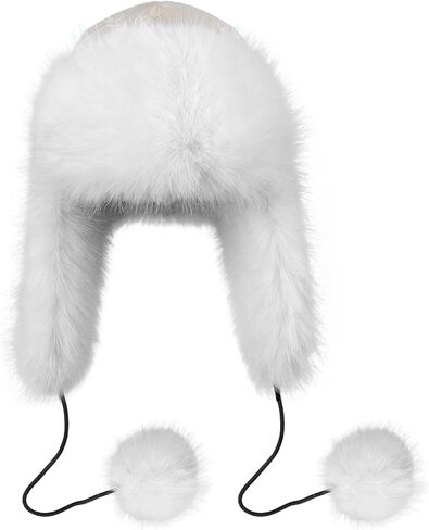 JIAHG Women Winter Warm Hat Faux Fur Trapper Cap with Pom Pom Furry Ushanka Earflap Russian Snow Hat for Skiing Cycling in Saudi Arabia