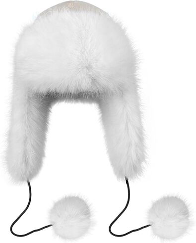 JIAHG Women Winter Warm Hat Faux Fur Trapper Cap with Pom Pom Furry Ushanka Earflap Russian Snow Hat for Skiing Cycling in Saudi Arabia