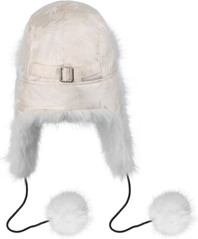 JIAHG Women Winter Warm Hat Faux Fur Trapper Cap with Pom Pom Furry Ushanka Earflap Russian Snow Hat for Skiing Cycling in Saudi Arabia