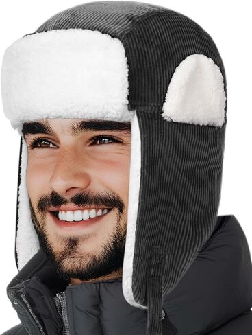 OUTDOOR SHAPING Trapper Hat for Men Women Windproof Trooper Hat Ushanka Ear Flaps Warm Winter Outdoor Hats in Kuwait