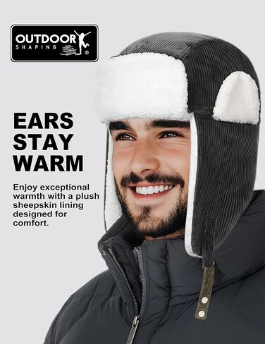 OUTDOOR SHAPING Trapper Hat for Men Women Windproof Trooper Hat Ushanka Ear Flaps Warm Winter Outdoor Hats in Kuwait
