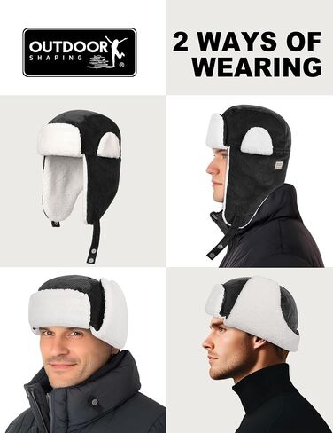 OUTDOOR SHAPING Trapper Hat for Men Women Windproof Trooper Hat Ushanka Ear Flaps Warm Winter Outdoor Hats in Kuwait