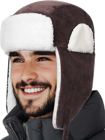 OUTDOOR SHAPING Trapper Hat for Men Women Windproof Trooper Hat Ushanka Ear Flaps Warm Winter Outdoor Hats in Kuwait