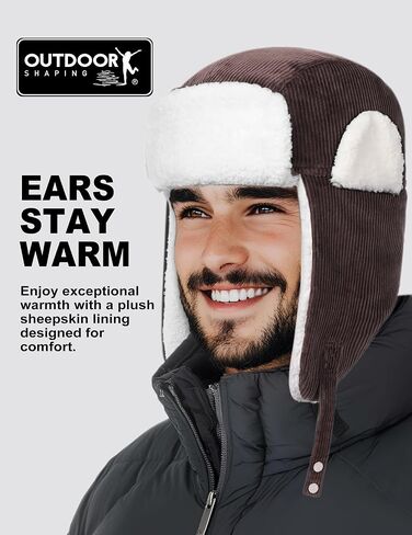 OUTDOOR SHAPING Trapper Hat for Men Women Windproof Trooper Hat Ushanka Ear Flaps Warm Winter Outdoor Hats in Kuwait