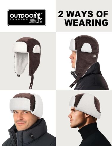 OUTDOOR SHAPING Trapper Hat for Men Women Windproof Trooper Hat Ushanka Ear Flaps Warm Winter Outdoor Hats in Kuwait