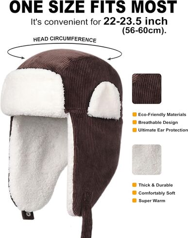 OUTDOOR SHAPING Trapper Hat for Men Women Windproof Trooper Hat Ushanka Ear Flaps Warm Winter Outdoor Hats in Kuwait