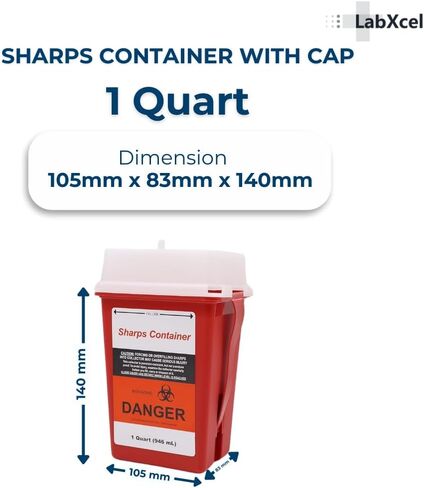 Polypropylene 1 Gallon Sharps Container with Cap – Needle & Syringe Disposal for Home & Professional Use, Free Standing, Translucent Sliding Lid, PVC-Free Medical Waste Bin – Red, 3 Count in Kuwait