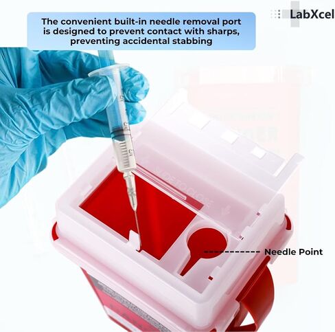 Polypropylene 1 Gallon Sharps Container with Cap – Needle & Syringe Disposal for Home & Professional Use, Free Standing, Translucent Sliding Lid, PVC-Free Medical Waste Bin – Red, 3 Count in Kuwait