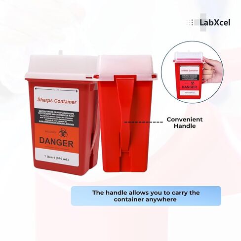 Polypropylene 1 Gallon Sharps Container with Cap – Needle & Syringe Disposal for Home & Professional Use, Free Standing, Translucent Sliding Lid, PVC-Free Medical Waste Bin – Red, 3 Count in Kuwait