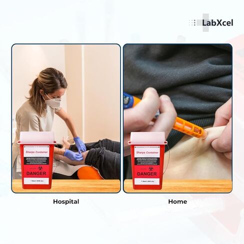 Polypropylene 1 Gallon Sharps Container with Cap – Needle & Syringe Disposal for Home & Professional Use, Free Standing, Translucent Sliding Lid, PVC-Free Medical Waste Bin – Red, 3 Count in Kuwait