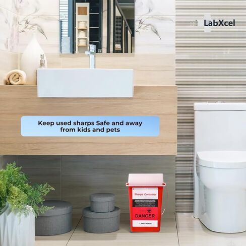 Polypropylene 1 Gallon Sharps Container with Cap – Needle & Syringe Disposal for Home & Professional Use, Free Standing, Translucent Sliding Lid, PVC-Free Medical Waste Bin – Red, 3 Count in Kuwait