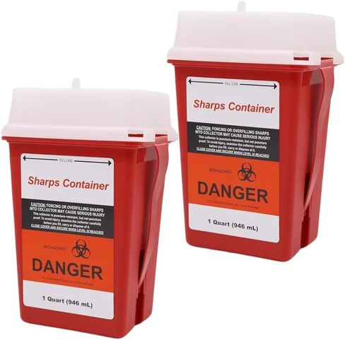 Polypropylene 1 Gallon Sharps Container with Cap – Needle & Syringe Disposal for Home & Professional Use, Free Standing, Translucent Sliding Lid, PVC-Free Medical Waste Bin – Red, 3 Count in Kuwait