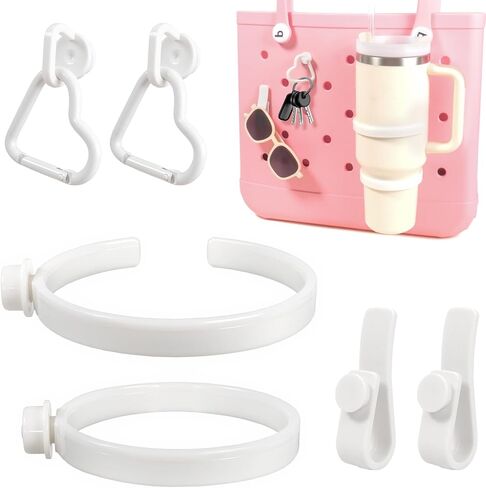 Letgo Stanley Cup Holder مع 4 Hooks ، Carabiner Key Chain Holder Charms ، المتوافق مع Stanley 30oz Cups و Bogg Bag Bag Southern Beach Accessories (White) in Kuwait