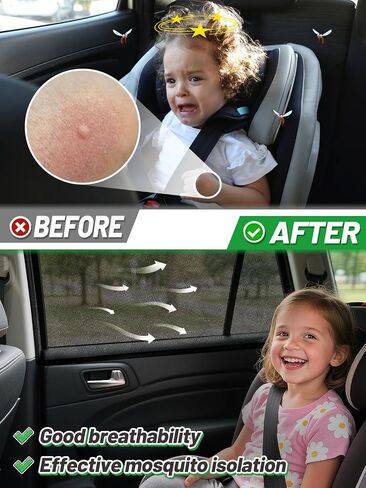 Car Window Shades for SUV - 4 Pack Stretchy Sun Shade Mesh Side Car Window Screen Covers for Camping Family Baby Pet Anti-Mosquito Privacy Protection When Parking in Kuwait