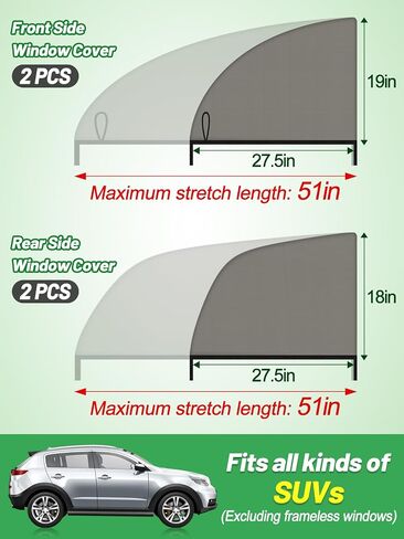 Car Window Shades for SUV - 4 Pack Stretchy Sun Shade Mesh Side Car Window Screen Covers for Camping Family Baby Pet Anti-Mosquito Privacy Protection When Parking in Kuwait