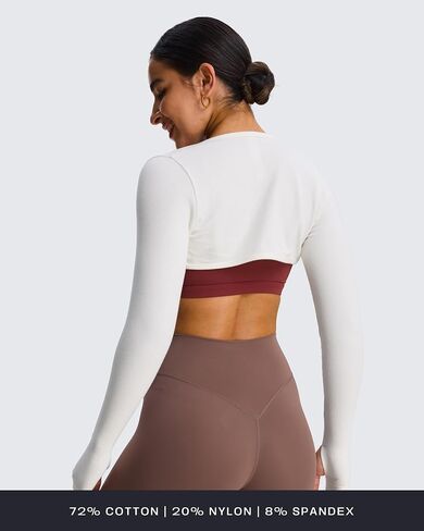 Aoxjox Women's Long Sleeve Open Front Seamless Shrug Thumb Hole Crop Top Workout Cardigan in Kuwait