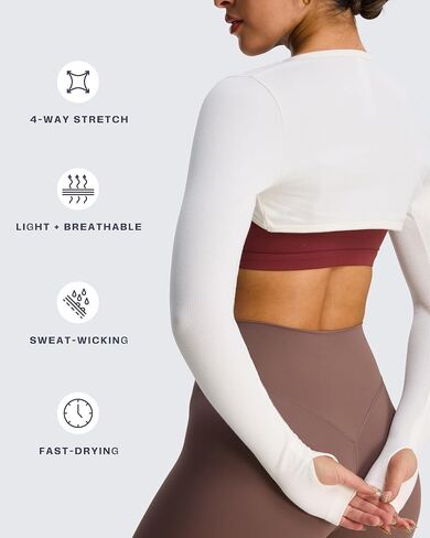 Aoxjox Women's Long Sleeve Open Front Seamless Shrug Thumb Hole Crop Top Workout Cardigan in Kuwait