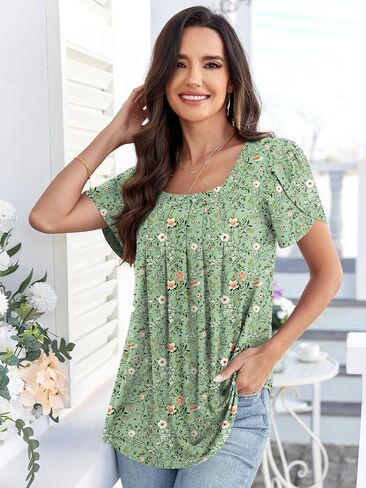 Anymiss Womens Summer Tops Dressy Casual Blouses Square Neck Tunic M-3XL in Saudi Arabia