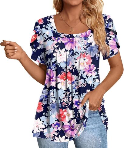 Anymiss Womens Summer Tops Dressy Casual Blouses Square Neck Tunic M-3XL in Saudi Arabia
