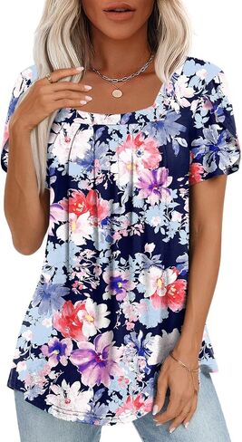 Anymiss Womens Summer Tops Dressy Casual Blouses Square Neck Tunic M-3XL in Saudi Arabia