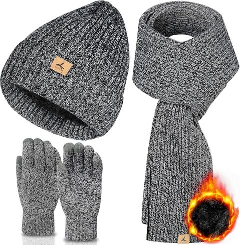 3 PCS Winter HAT DACRF GLOVES مجموعة ، ناعمة دافئة قبعة قبعة قبعة شاشة لمس طويلة الوشاح متشابك in Kuwait