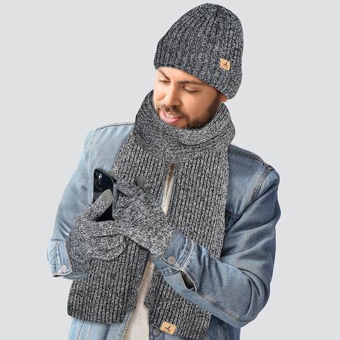 3 PCS Winter HAT DACRF GLOVES مجموعة ، ناعمة دافئة قبعة قبعة قبعة شاشة لمس طويلة الوشاح متشابك in Kuwait