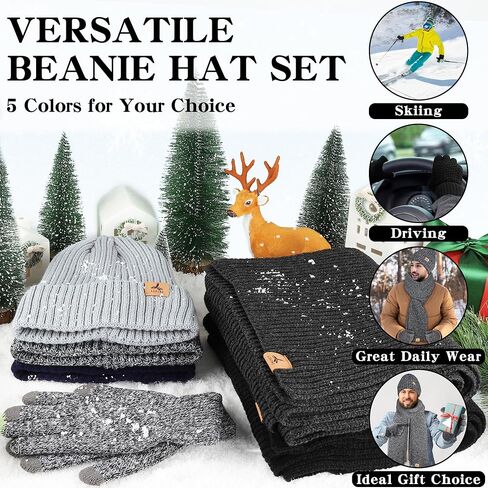 3 PCS Winter HAT DACRF GLOVES مجموعة ، ناعمة دافئة قبعة قبعة قبعة شاشة لمس طويلة الوشاح متشابك in Kuwait