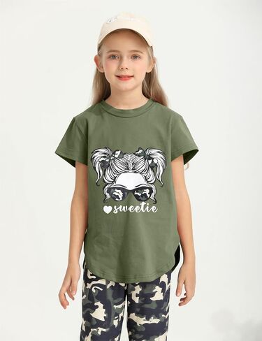 Girls Outfits Short Sleeve Irregular Tops + Camouflage Long Legging Outfits 2PCs Summer Pant Sets 6-14T in Saudi Arabia