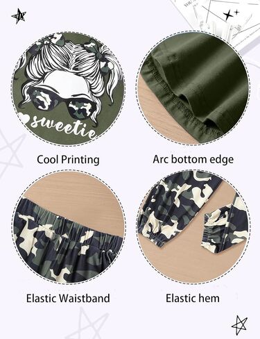 Girls Outfits Short Sleeve Irregular Tops + Camouflage Long Legging Outfits 2PCs Summer Pant Sets 6-14T in Saudi Arabia