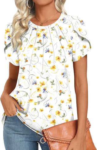 2025 Womens Tops Summer Casual Tunic Short Sleeve Dressy Blouses Trendy Flowy Tshirts M-3XL in Kuwait