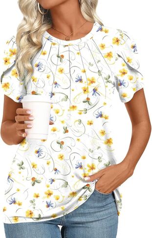2025 Womens Tops Summer Casual Tunic Short Sleeve Dressy Blouses Trendy Flowy Tshirts M-3XL in Kuwait