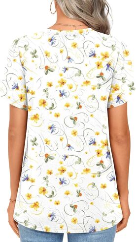 2025 Womens Tops Summer Casual Tunic Short Sleeve Dressy Blouses Trendy Flowy Tshirts M-3XL in Kuwait