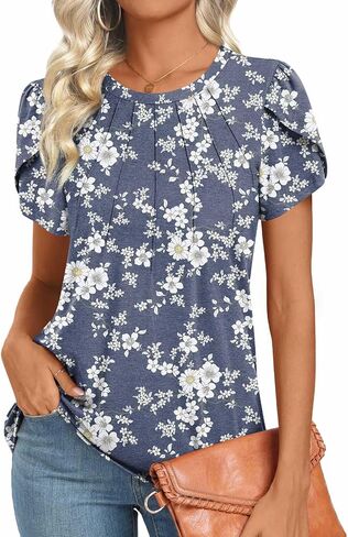 2025 Womens Tops Summer Casual Tunic Short Sleeve Dressy Blouses Trendy Flowy Tshirts M-3XL in Kuwait