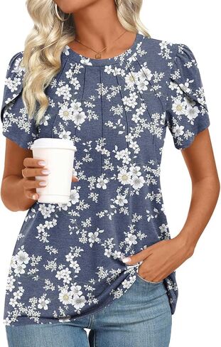 2025 Womens Tops Summer Casual Tunic Short Sleeve Dressy Blouses Trendy Flowy Tshirts M-3XL in Kuwait