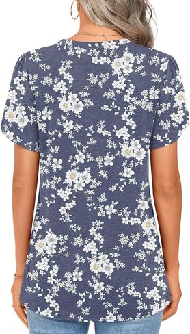 2025 Womens Tops Summer Casual Tunic Short Sleeve Dressy Blouses Trendy Flowy Tshirts M-3XL in Kuwait