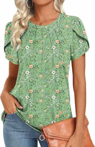 2025 Womens Tops Summer Casual Tunic Short Sleeve Dressy Blouses Trendy Flowy Tshirts M-3XL in Kuwait