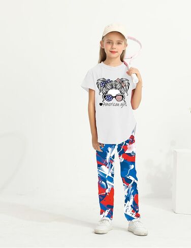 Girls Outfits Short Sleeve Irregular Tops + Camouflage Long Legging Outfits 2PCs Summer Pant Sets 6-14T in Saudi Arabia