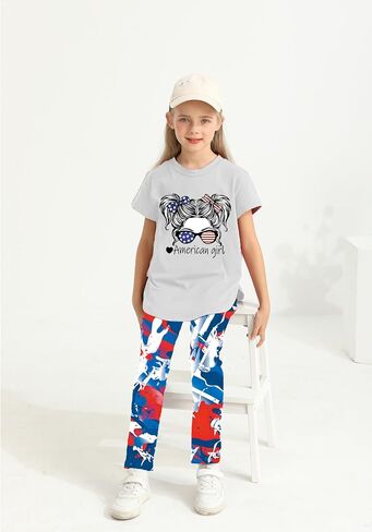 Girls Outfits Short Sleeve Irregular Tops + Camouflage Long Legging Outfits 2PCs Summer Pant Sets 6-14T in Saudi Arabia