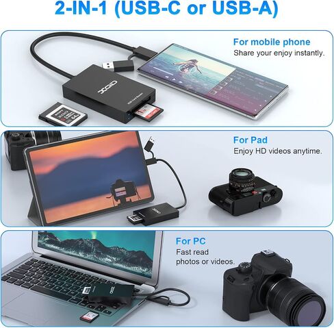 قارئ بطاقات XQD، قارئ بطاقات USB 3.0 XQD SD قارئ بطاقات ذاكرة Sony XQD 2 في 1 قارئ بطاقات ذاكرة 5 جيجابت في الثانية فائق السرعة متوافق مع سلسلة Sony G/M، بطاقة Lexar 2933x/1400x USB Mark XQD، بطاقة SD/SDHC لـ Wins/Mac in Kuwait