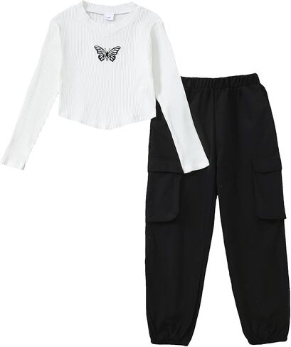 Tween Teen Teen Girls Trendy Preppy Clothes Fall Winter Winter Compities Long Crop Top Pants Contensing Set Size 7-16 in Saudi Arabia