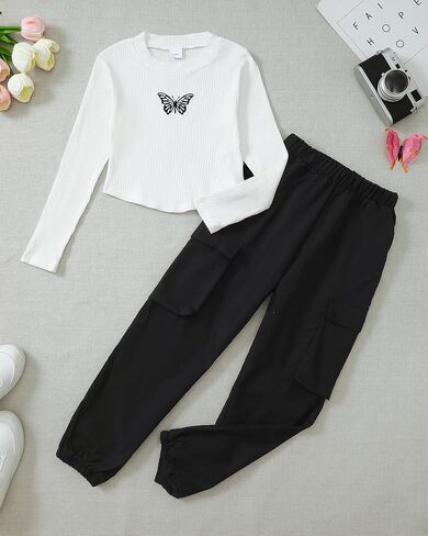 Tween Teen Teen Girls Trendy Preppy Clothes Fall Winter Winter Compities Long Crop Top Pants Contensing Set Size 7-16 in Saudi Arabia