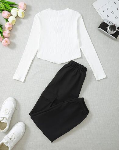 Tween Teen Teen Girls Trendy Preppy Clothes Fall Winter Winter Compities Long Crop Top Pants Contensing Set Size 7-16 in Saudi Arabia