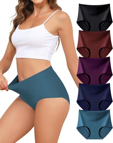 Seamless High Waisted Underwear For Women No Show Tummy Control Panties Full Coverage Soft Briefs 5 Pack S-XXL in Saudi Arabia
